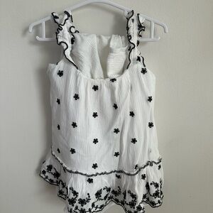 Rare Editions White and Black Floral Embroidered Blouse